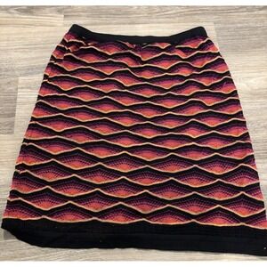 FLAWS Missoni Skirt Womens 44 Orange Geometric Knit Pencil Straight Knee Length